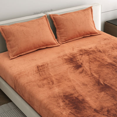 Rich Rust Super Soft Velvet Double Bedsheet with Matching Pillow Covers