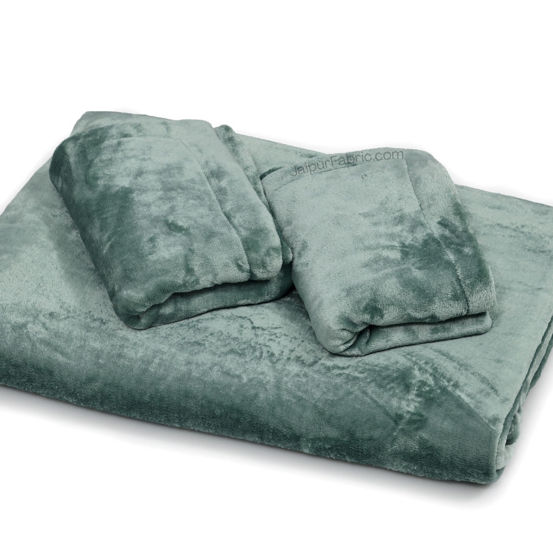 Serene Dark Green Soft Woolen Double Bedsheet with Matching Pillow Covers