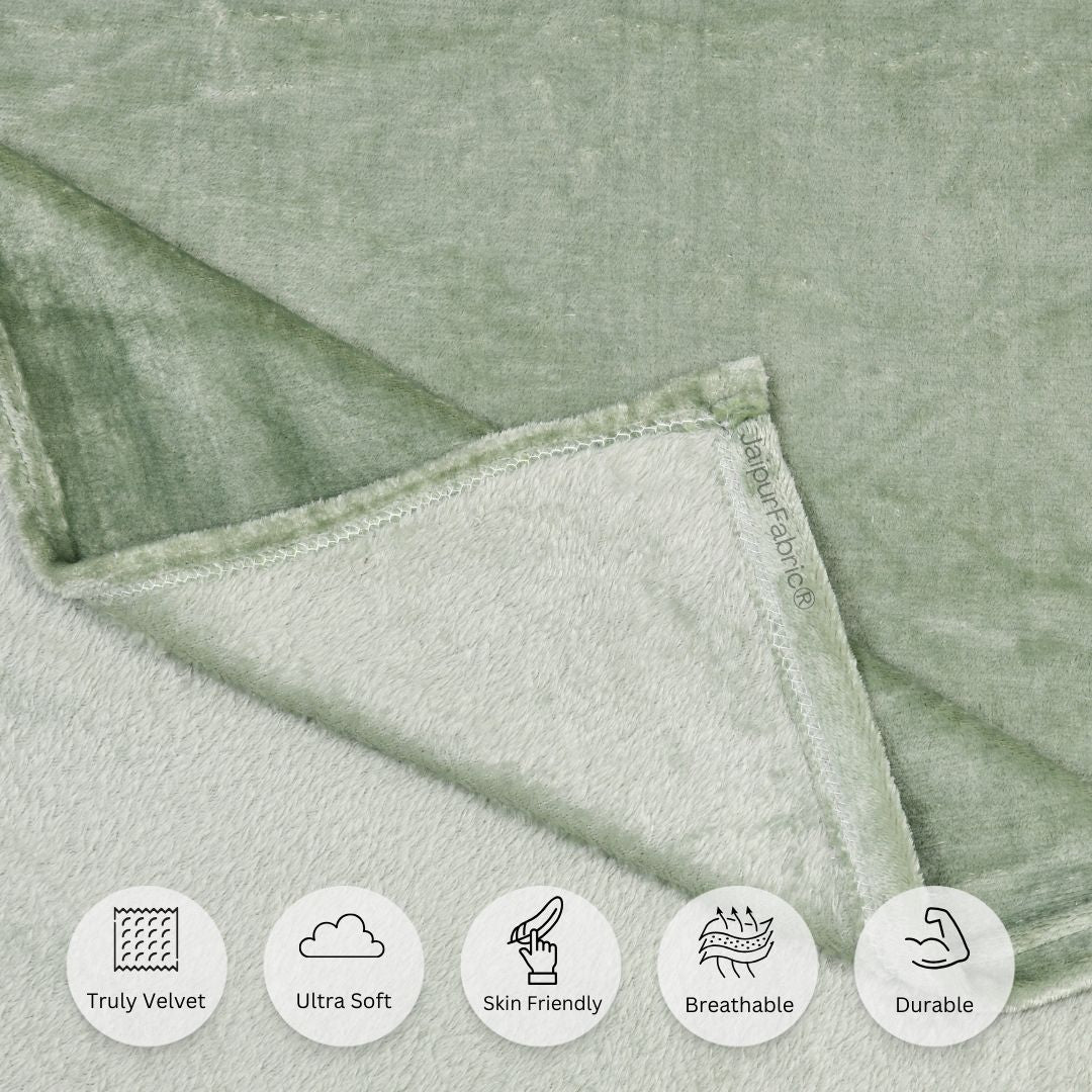 Serene Sage Green Soft Woolen Double Bedsheet with Matching Pillow Covers