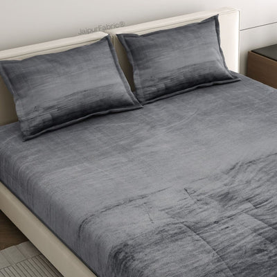 Modern Charcoal Gray Super Soft Velvet Double Bedsheet with Matching Pillow Covers
