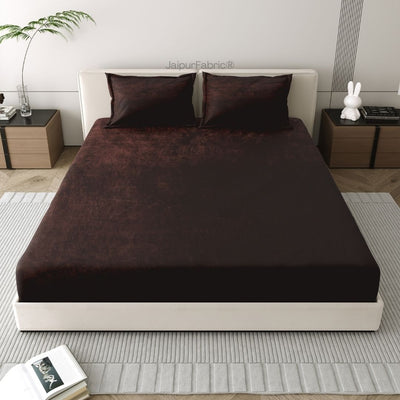 Classic Coffee Brown Super Soft Velvet Double Bedsheet with Matching Pillow Covers