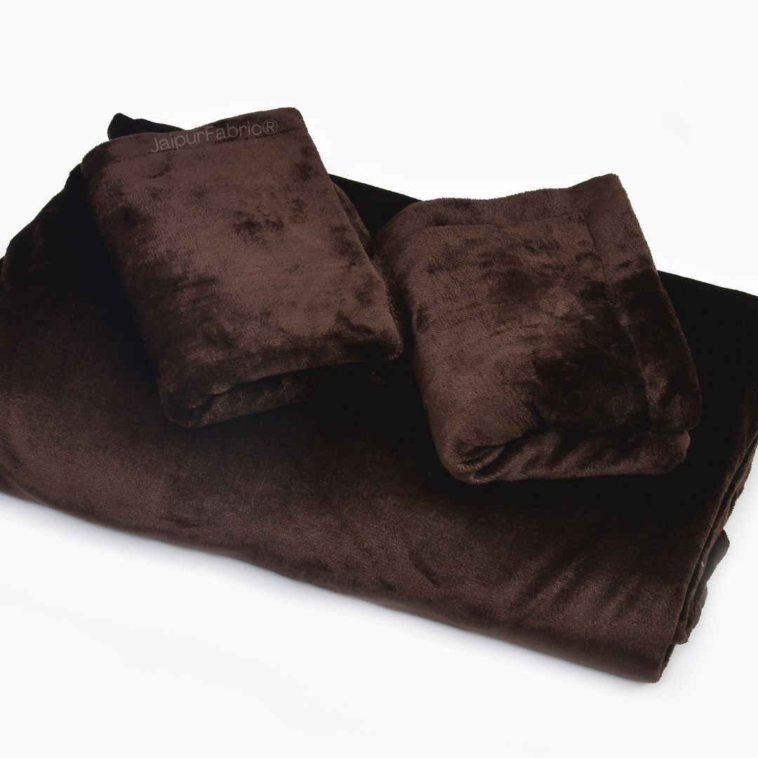 Classic Coffee Brown Soft Woolen Double Bedsheet with Matching Pillow Covers