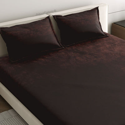 Classic Coffee Brown Super Soft Velvet Double Bedsheet with Matching Pillow Covers