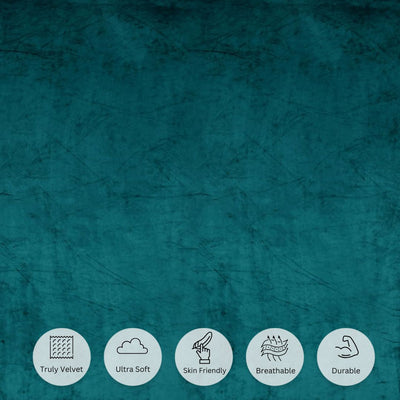 Elegant Teal Super Soft Velvet Double Bedsheet with Matching Pillow Covers
