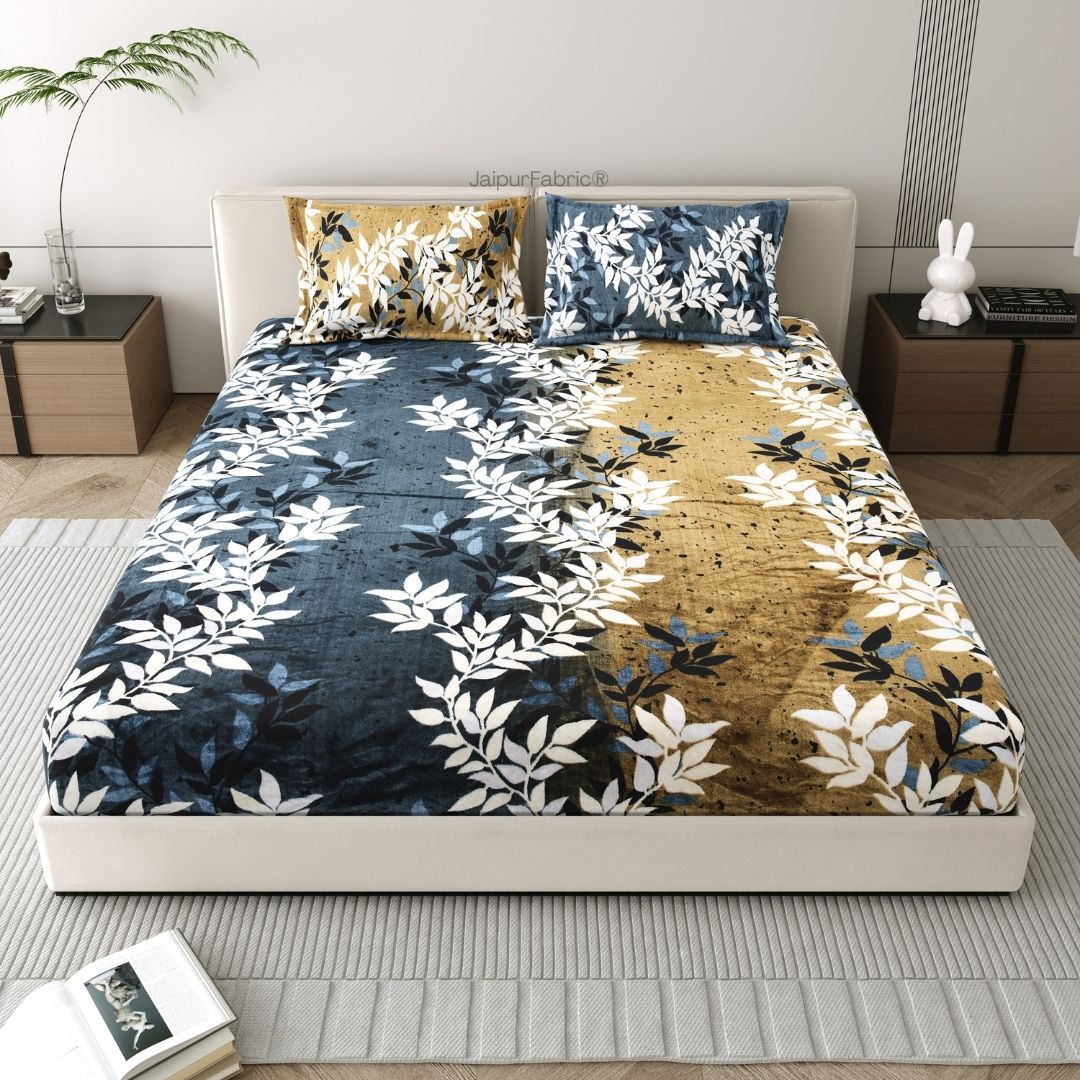 Midnight Gold Vine Cozy Super Soft Velvet Double Bedsheet