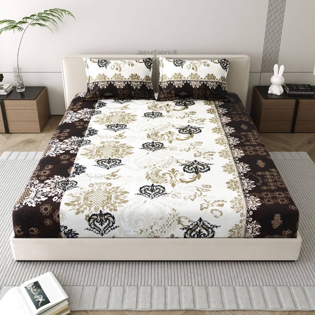 Timeless Black and Gold Floral Woolen Double Bedsheet