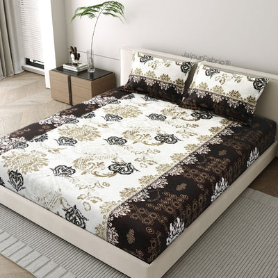 Timeless Black and Gold Floral Super Soft Velvet Double Bedsheet