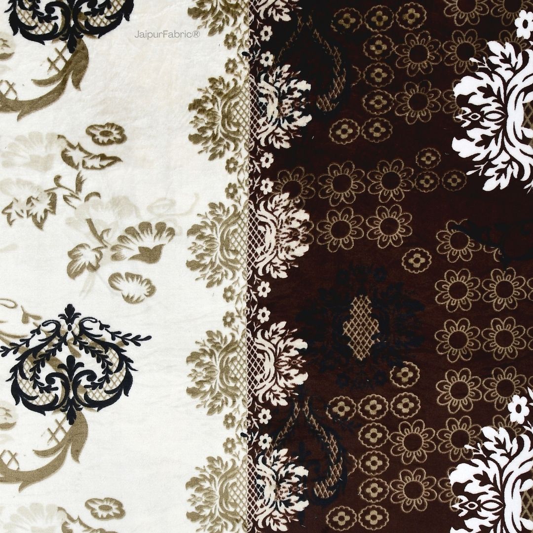 Timeless Black and Gold Floral Woolen Double Bedsheet