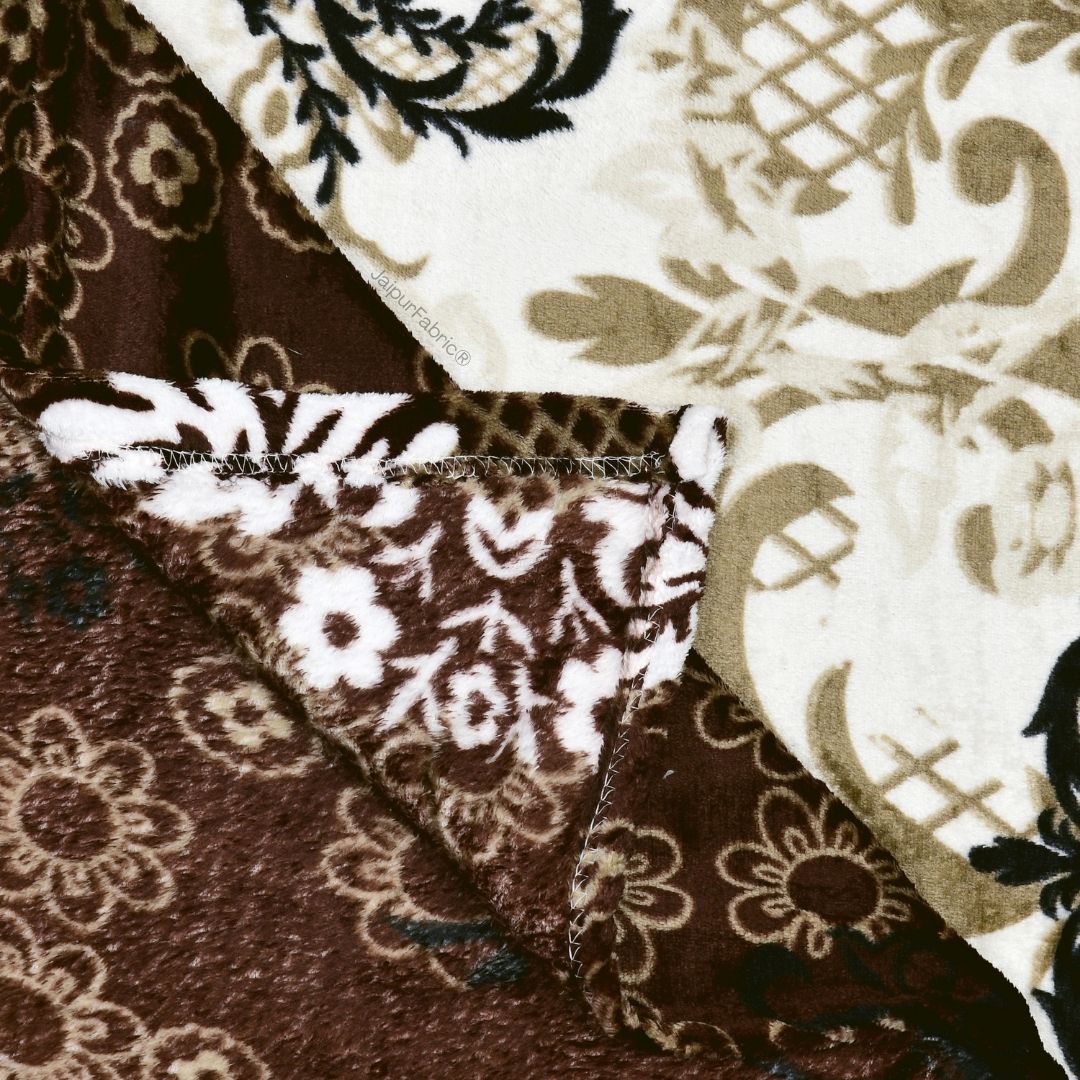 Timeless Black and Gold Floral Woolen Double Bedsheet