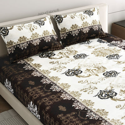 Timeless Black and Gold Floral Super Soft Velvet Double Bedsheet