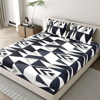 Geometric Black and White Super Soft Velvet Double Bedsheet