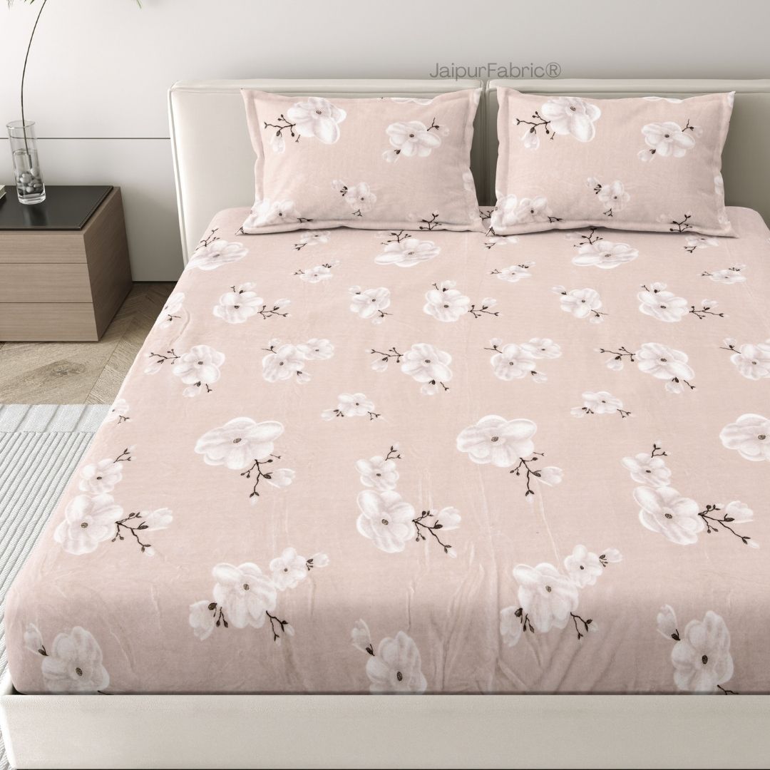 Blush Petals Print Premium Woolen Comfort Double Bedsheet