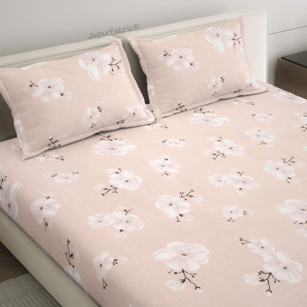 Blush Petals Print Premium Woolen Comfort Double Bedsheet