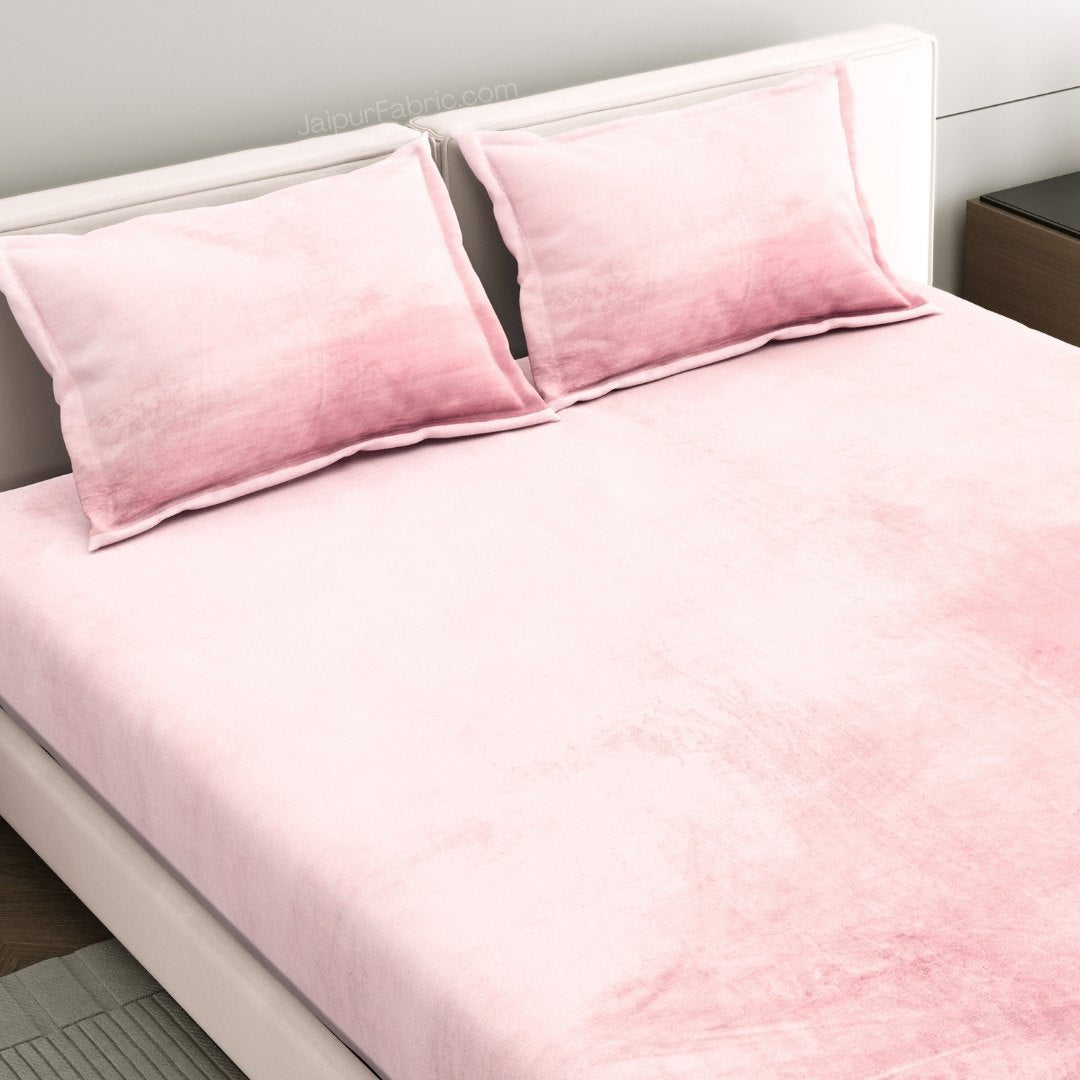 Soft Rose Soft Woolen Double Bedsheet with Matching Pillow Covers