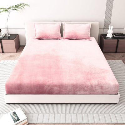 Soft Rose Super Soft Velvet Double Bedsheet with Matching Pillow Covers