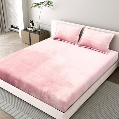 Soft Rose Super Soft Velvet Double Bedsheet with Matching Pillow Covers