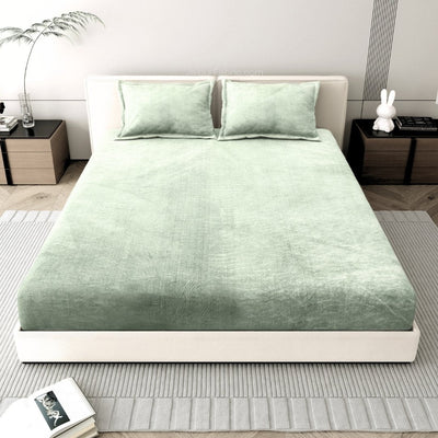 Rustic Mint Super Soft Velvet Double Bedsheet with Matching Pillow Covers