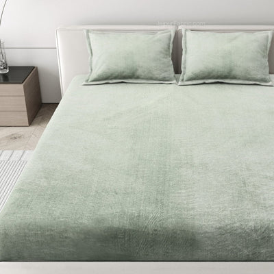 Rustic Mint Super Soft Velvet Double Bedsheet with Matching Pillow Covers