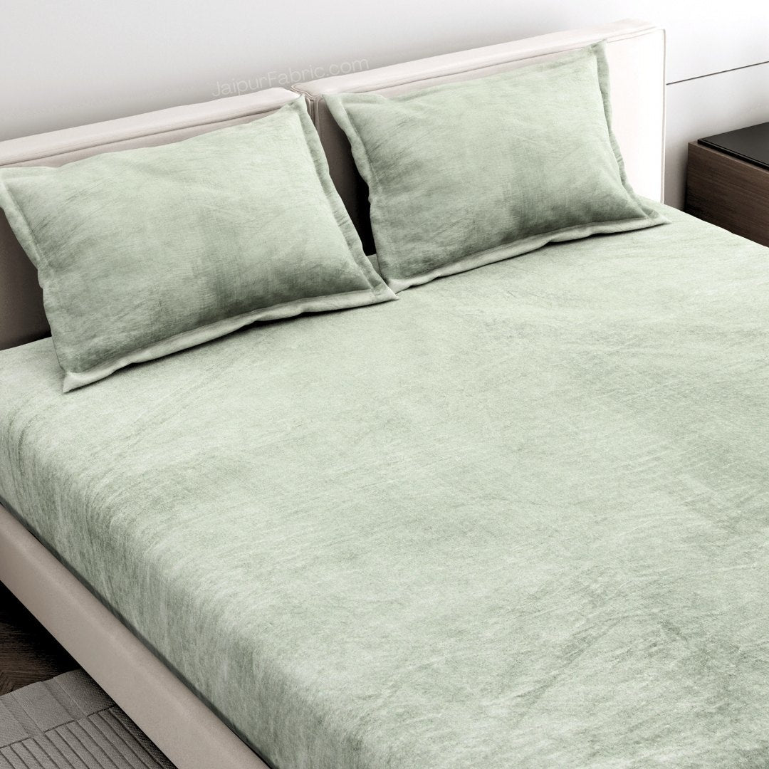 Dusty Mint Soft Woolen Double Bedsheet with Matching Pillow Covers