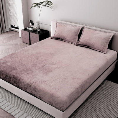 Rustic Rose Super Soft Velvet Double Bedsheet with Matching Pillow Covers