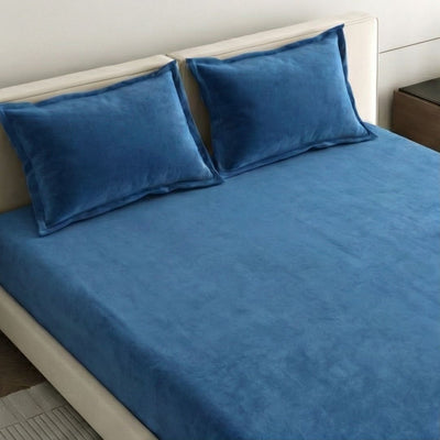Royal Blue Super Soft Velvet Double Bedsheet with Matching Pillow Covers