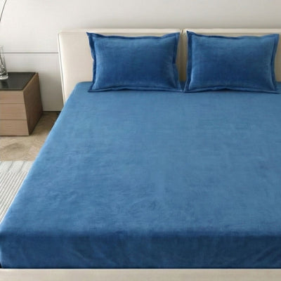 Royal Blue Super Soft Velvet Double Bedsheet with Matching Pillow Covers