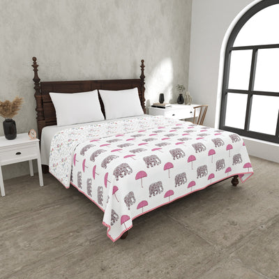 Pink Umbrella Parade Reversible Double Bed Dohar