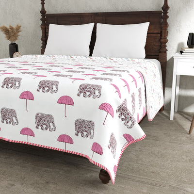 Pink Umbrella Parade Reversible Double Bed Dohar