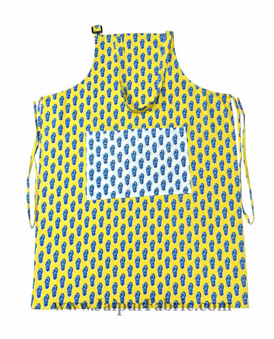 floral block print yellow apron