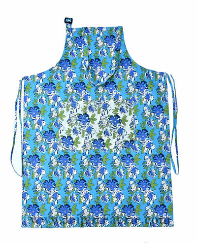 Floral garden turquoise blue apron