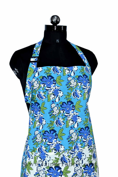 Floral garden turquoise blue apron