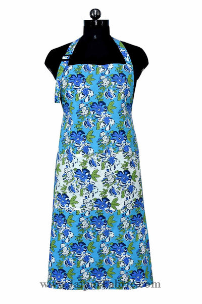 Floral garden turquoise blue apron