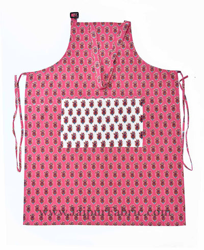 floral block print pink apron