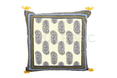 Moss Color Border Keri Block Print Cotton Cushion Cover