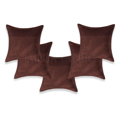 Brown Base Gota Work Red Border Floral Print Velvet Cushion Cover