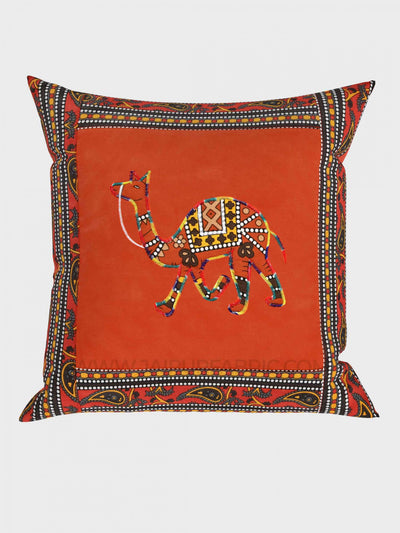 Applique Orange Camel Jaipuri Hand Made Embroidery Patch Work Cushion Cover