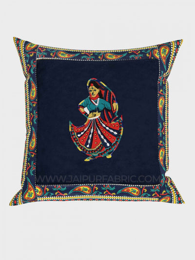 Applique Blue Rajasthani Dance Jaipuri Hand Made Embroidery Patch Work Cushion Cover