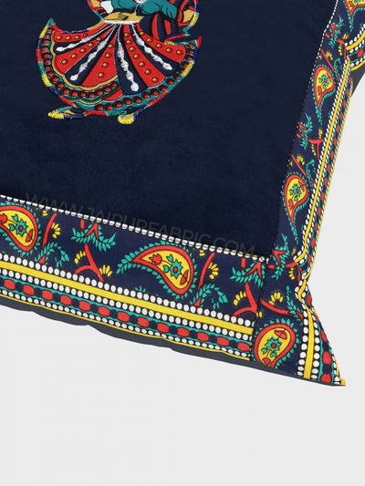Applique Blue Rajasthani Dance Jaipuri Hand Made Embroidery Patch Work Cushion Cover