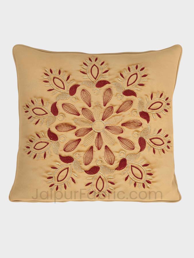 Mustard Color Vintage Floral Embroidery Cotton Cushion Cover