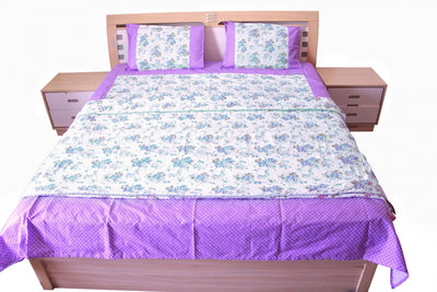 Ferozi Flower Print Cotton Bedsheet and matching AC Quilt Dohar set