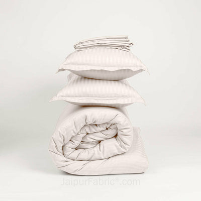 WhiteSatin Stripes Matching Bedsheet and Comforter SET of 4 Bed in a Bag