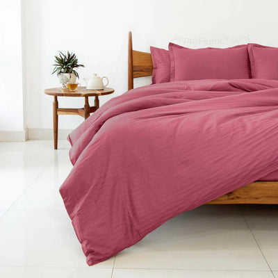 Thulian PinkSatin Stripes Matching Bedsheet and Comforter SET of 4 Bed in a Bag