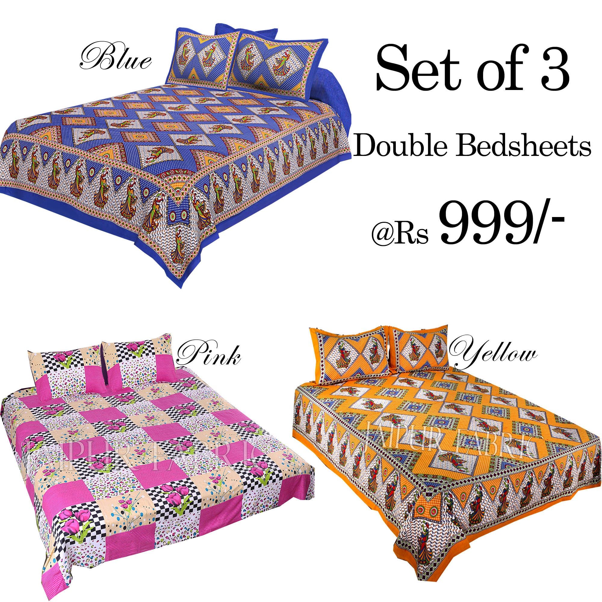 COMBO26 - Set of 3 Double Bedsheets with 6 Pillow Covers