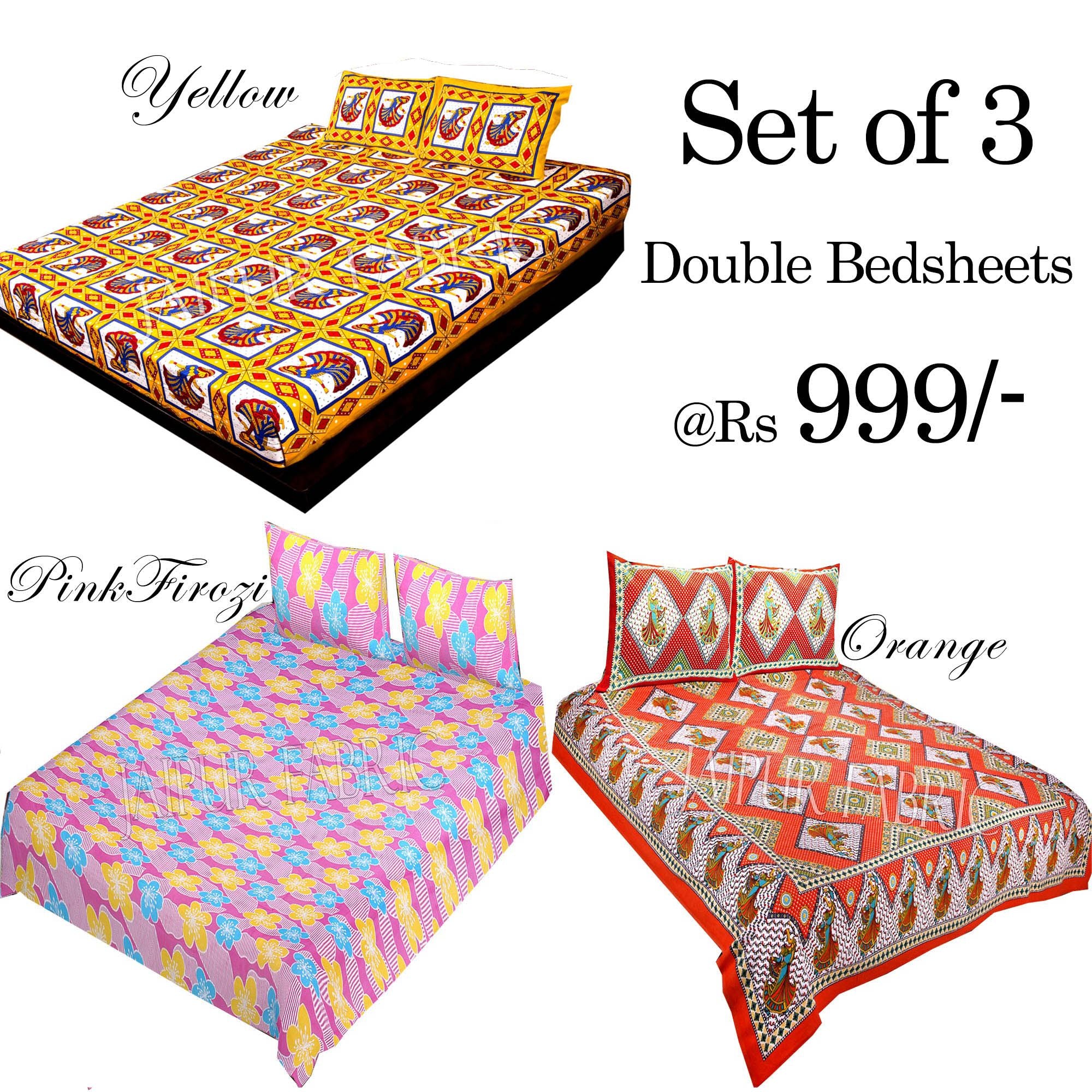 COMBO31 - Set of 3 Double Bedsheets with 6 Pillow Covers