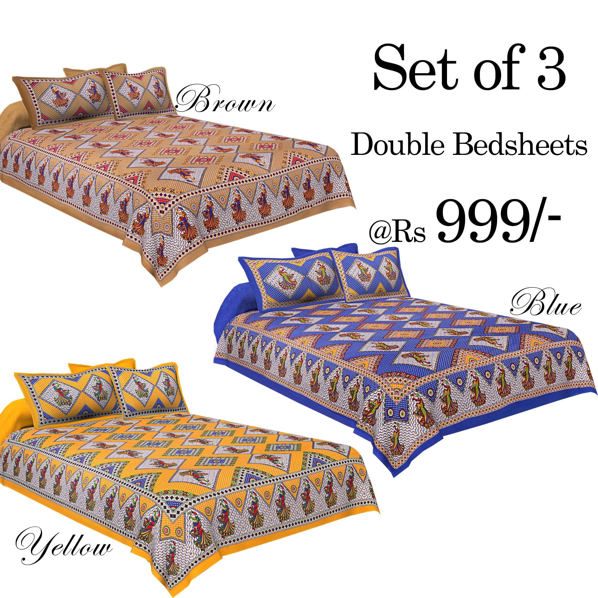 COMBO32 - Set of 3 Double Bedsheets with 6 Pillow Covers