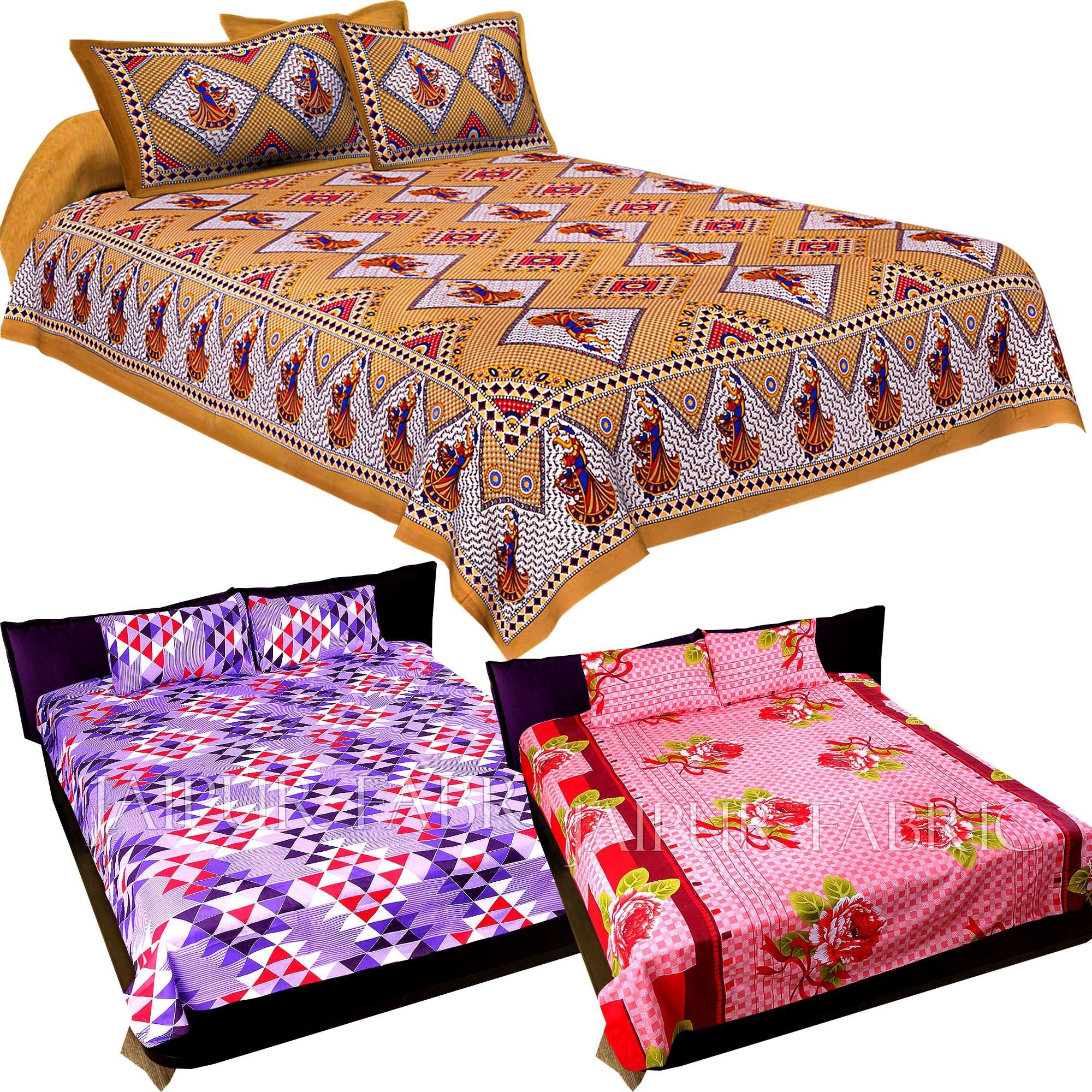 COMBO34 - Set of 3 Double Bedsheets with 6 Pillow Covers