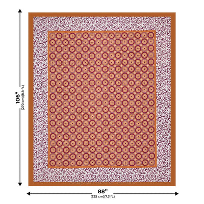 Brown Border White Base Circle Pattern Screen Print Cotton Double Bed Sheet