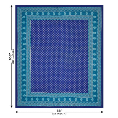 Navy Blue Color Floral Pattern Screen Print Cotton Double Bed Sheet