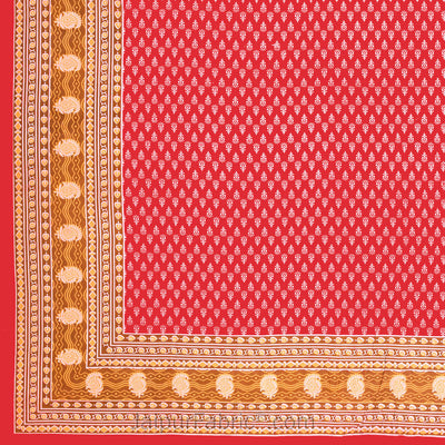 Crimson Border Floral Pattern Screen Print Cotton Double Bed Sheet
