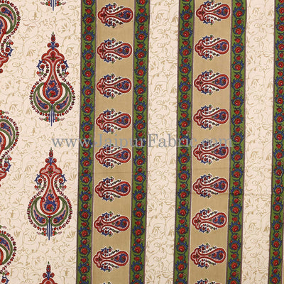 Green Border Cream  Base Sanganeri Print Super Fine Cotton Double Bedsheet